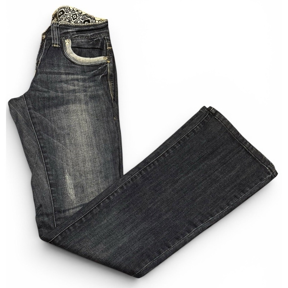 Cello Distressed Bootcut Jeans‎ Women's Size 27 Dark Wash Embellished